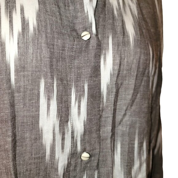 ZhenNymph Shirt Gray & White Ikat Pattern Button-Down High Low Size L jj3649 - Picture 4 of 8
